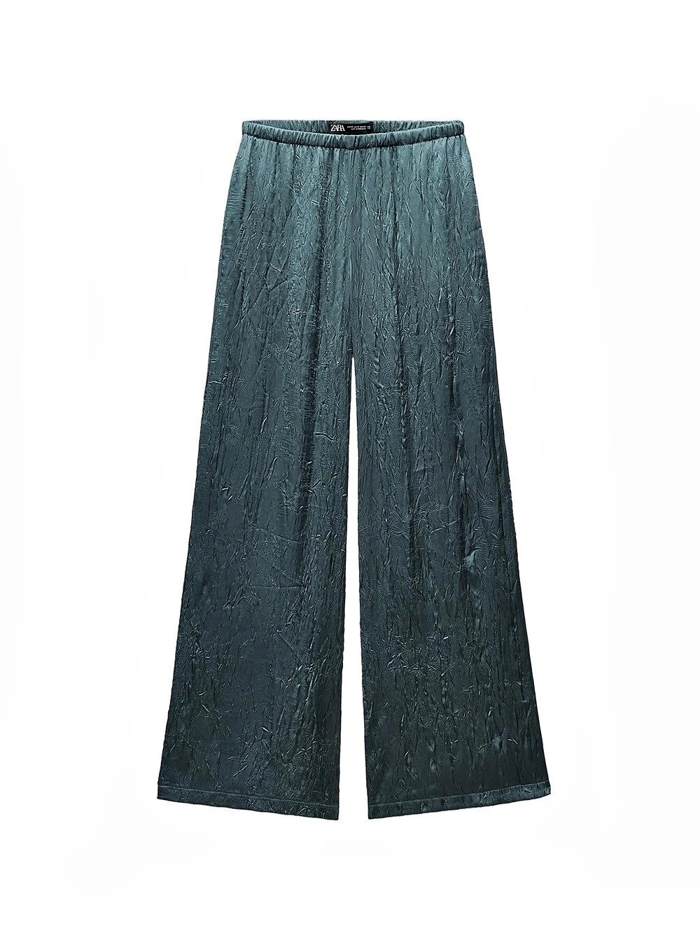 Zara Crinkled Effect Wide Leg Pants green/blue